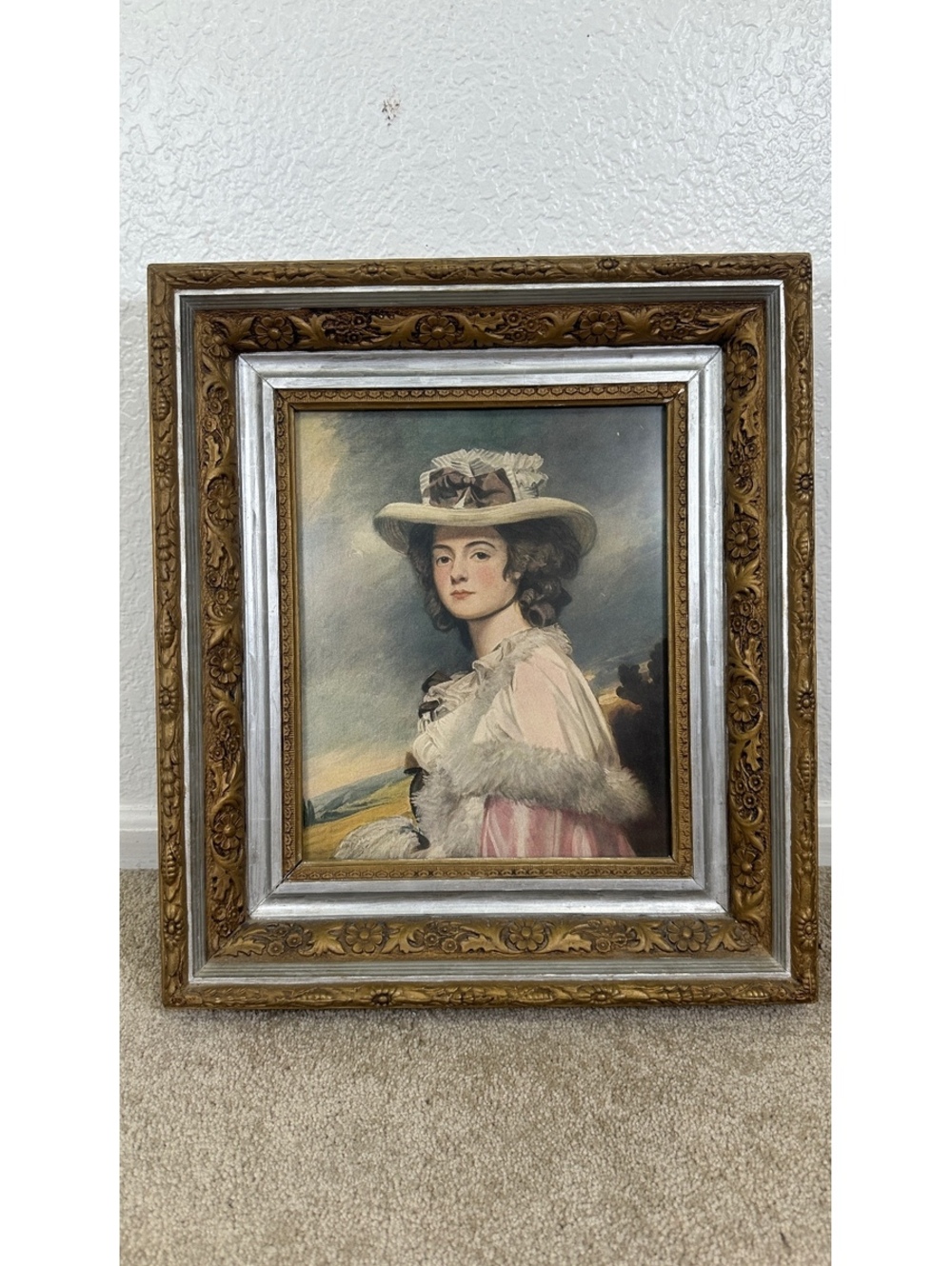 Antique Ornate Floral Gold Triple Layer Wood Gesso Frame Mrs. Davenport Print